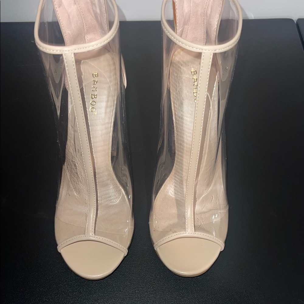 Brand new BAMBOO Cream High Stiletto Heels with slight peeling on left shoe.
